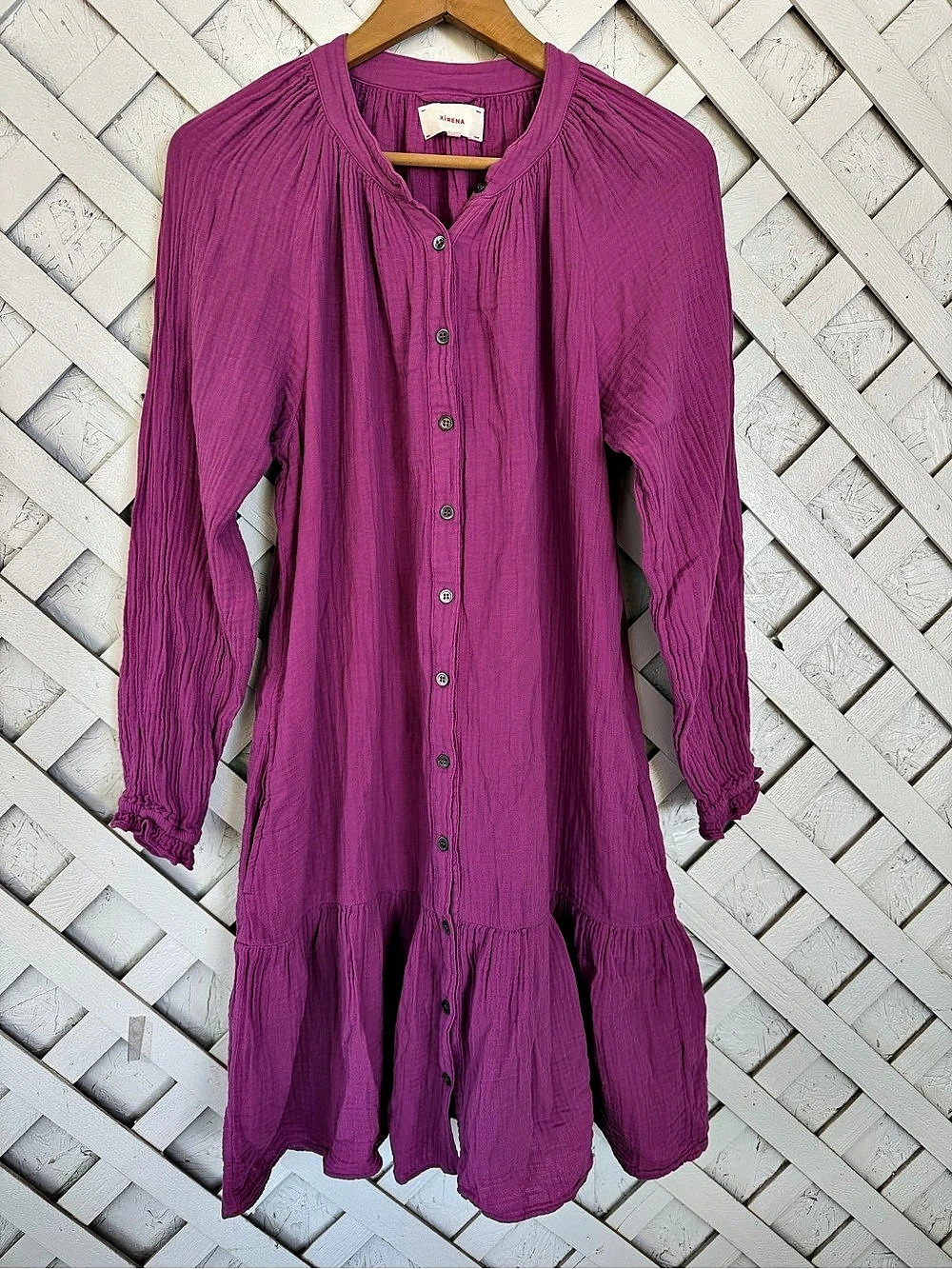 Xirena Rainy Dress Gauze Cotton Long Sleeve Flowy Purple M